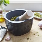 0.9 litre ceramic mortar with wooden pestle and black ceramic truffle Emile Henry