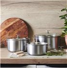 Set of 16, 20 and 24 cm stainless steel 3-layer induction casseroles with lids and removable handles made in France