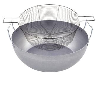 Steel fry pan 32 cm with tin-plated steel basket