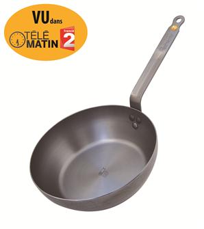 Deep 32 cm ""paysanne"" style pan with counter grip and beeswax coating