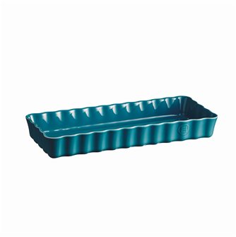Emile Henry long rectangular pie dish in blue Calanque ceramic