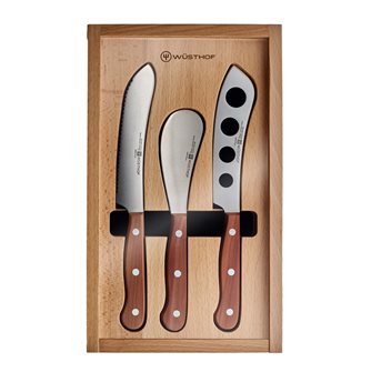 Set of 3 Wüsthof cheese and charcuterie knives with riveted wooden sleeves