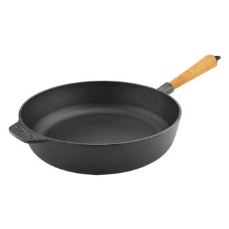 28 cm cast iron induction pan with a wooden handle