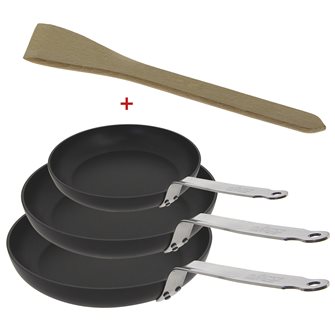 Set of 3 induction stoves 20 24 28 cm spatula available non-stick ultra resistant stainless steel tail made in France