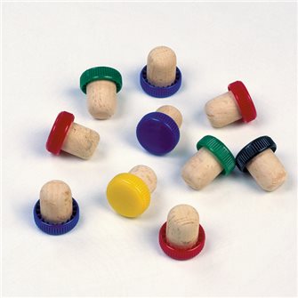 10 coloured plastic cork stoppers for preserving opened bottles of wine, cognac and port.