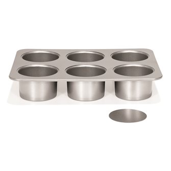 Steel mold for 6 cheesecake of 8 cm with removable non-stick bottom